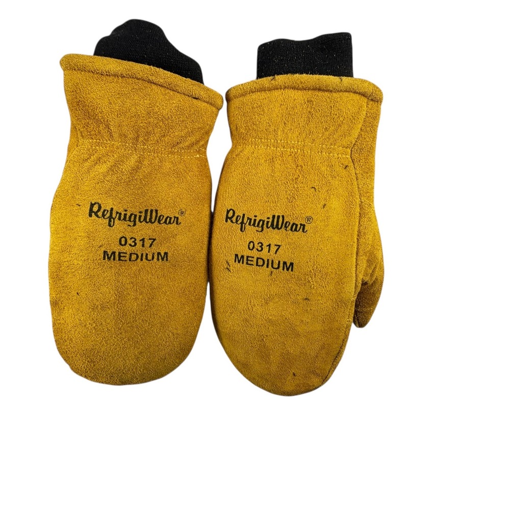 RefrigiWear 0317 Work Mittens Unisex Medium Gold Good Insulated Leather Thermal